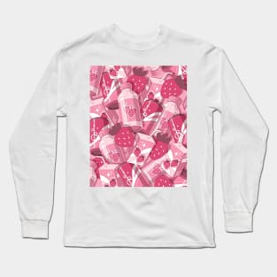 The cute pink set of the strawberry drinks Long Sleeve T-Shirt